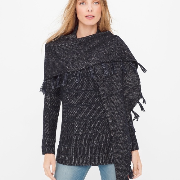 🆕 ADMIRAL BLUE - NWT [whbm] removable scarf pullover sweater - Picture 1 of 16